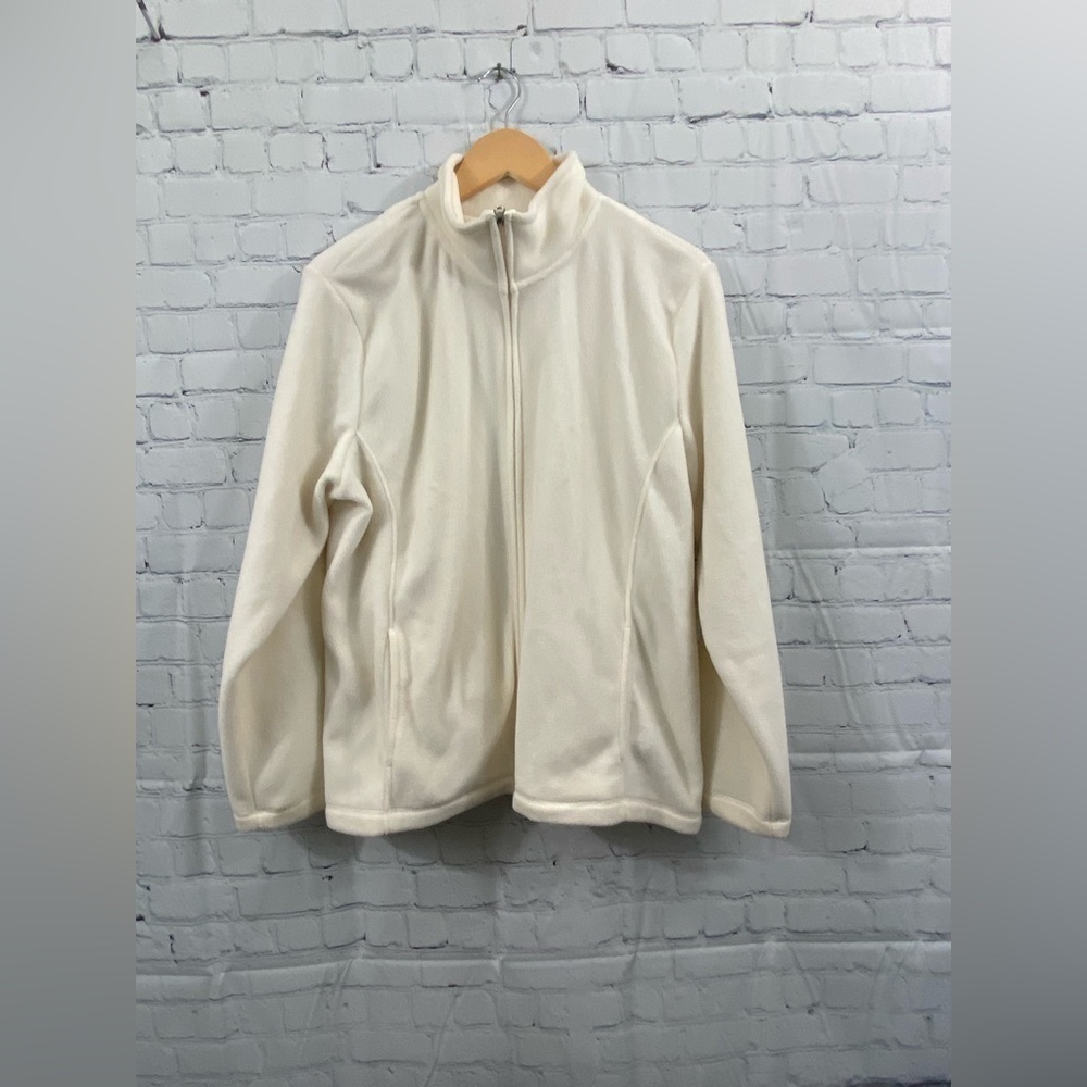 Laura Scott Cozy Cream Colored Fleece Full Front Zip Jacket Womens Size XL